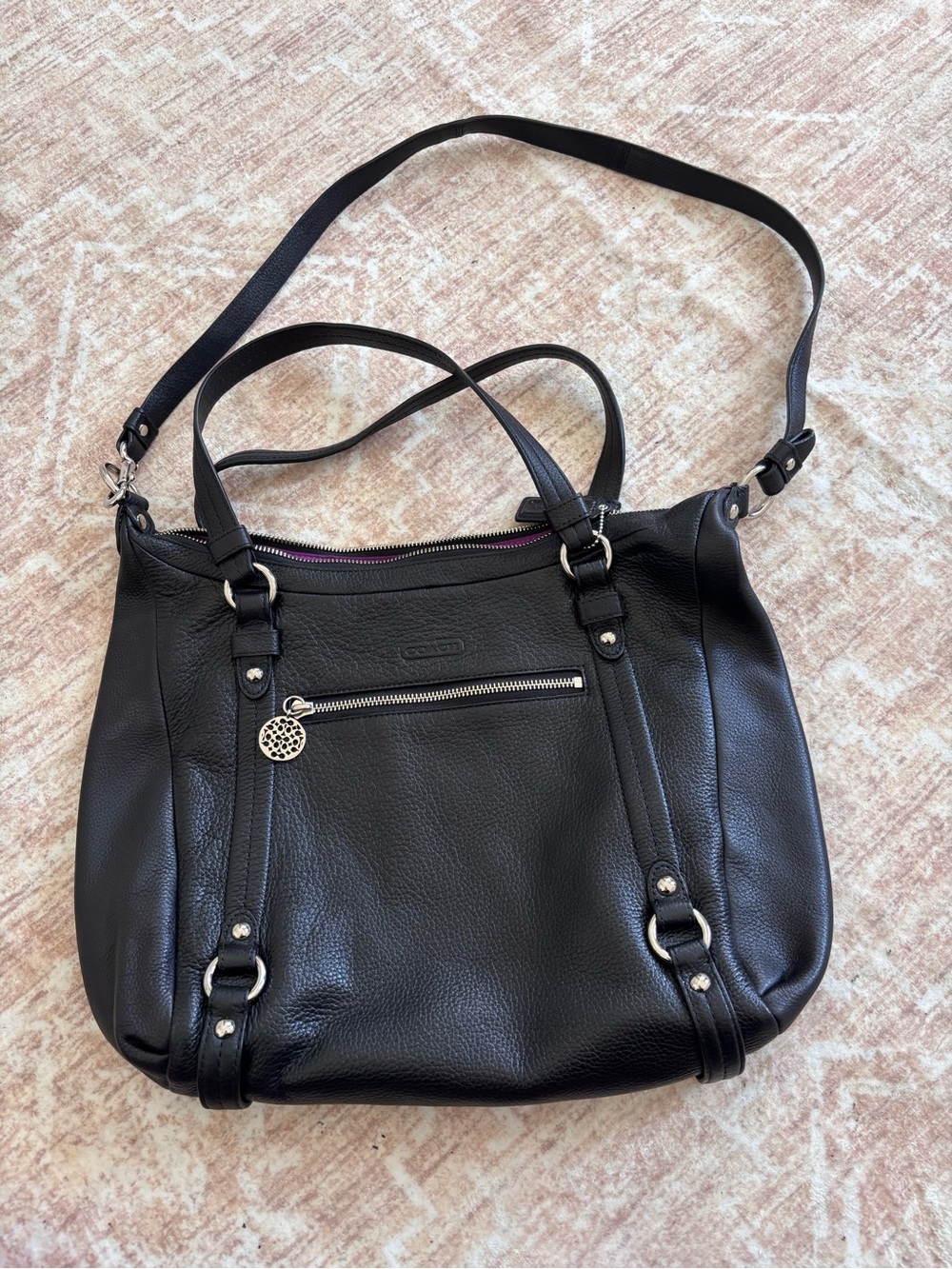 COACH  Shoulder Bag Alexandra Womens Leather Convertible Satchel Black - Picture 2 of 6